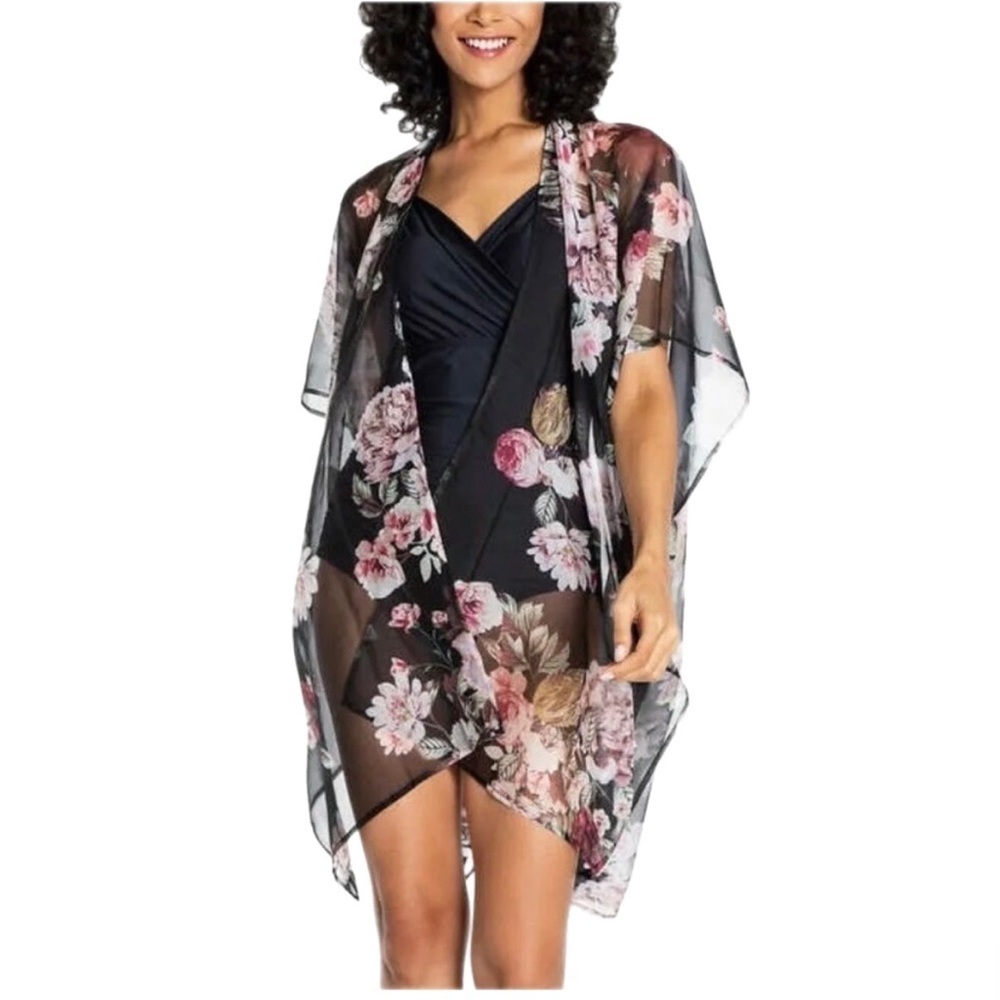 CYN & LUCA Polyester Sheer Lightweight Komono Beach Cover Up Floral Size XS